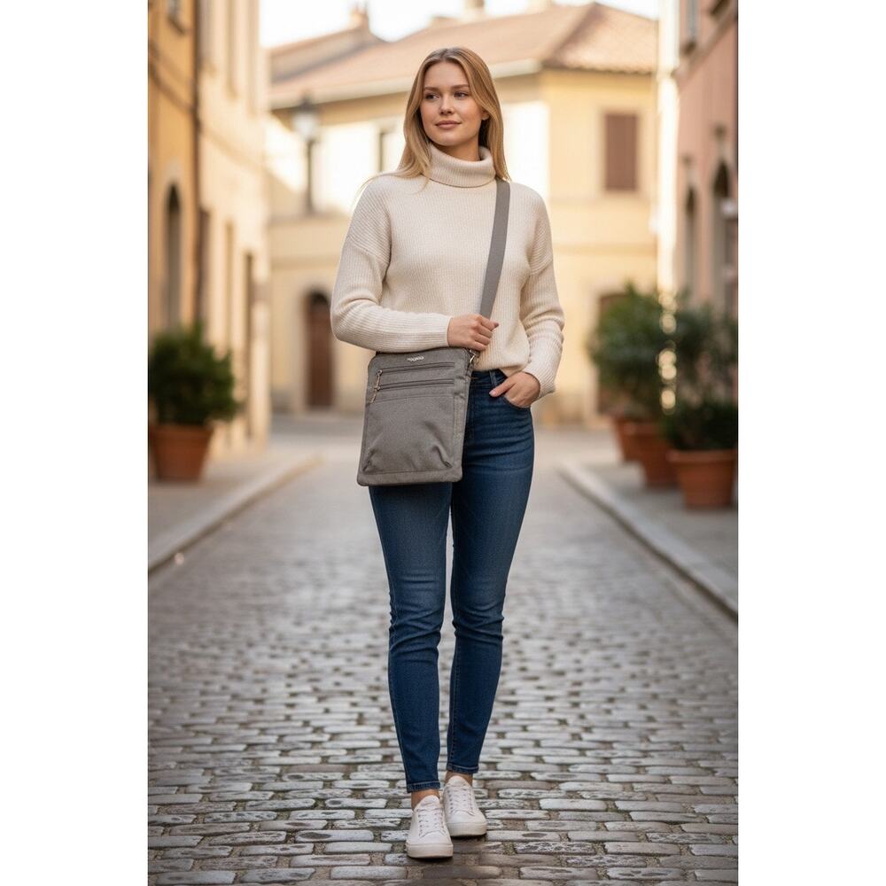 Baggallini Modern Pocket Crossbody Sterling Silver Gray Suede Bag - Picture 3 of 11